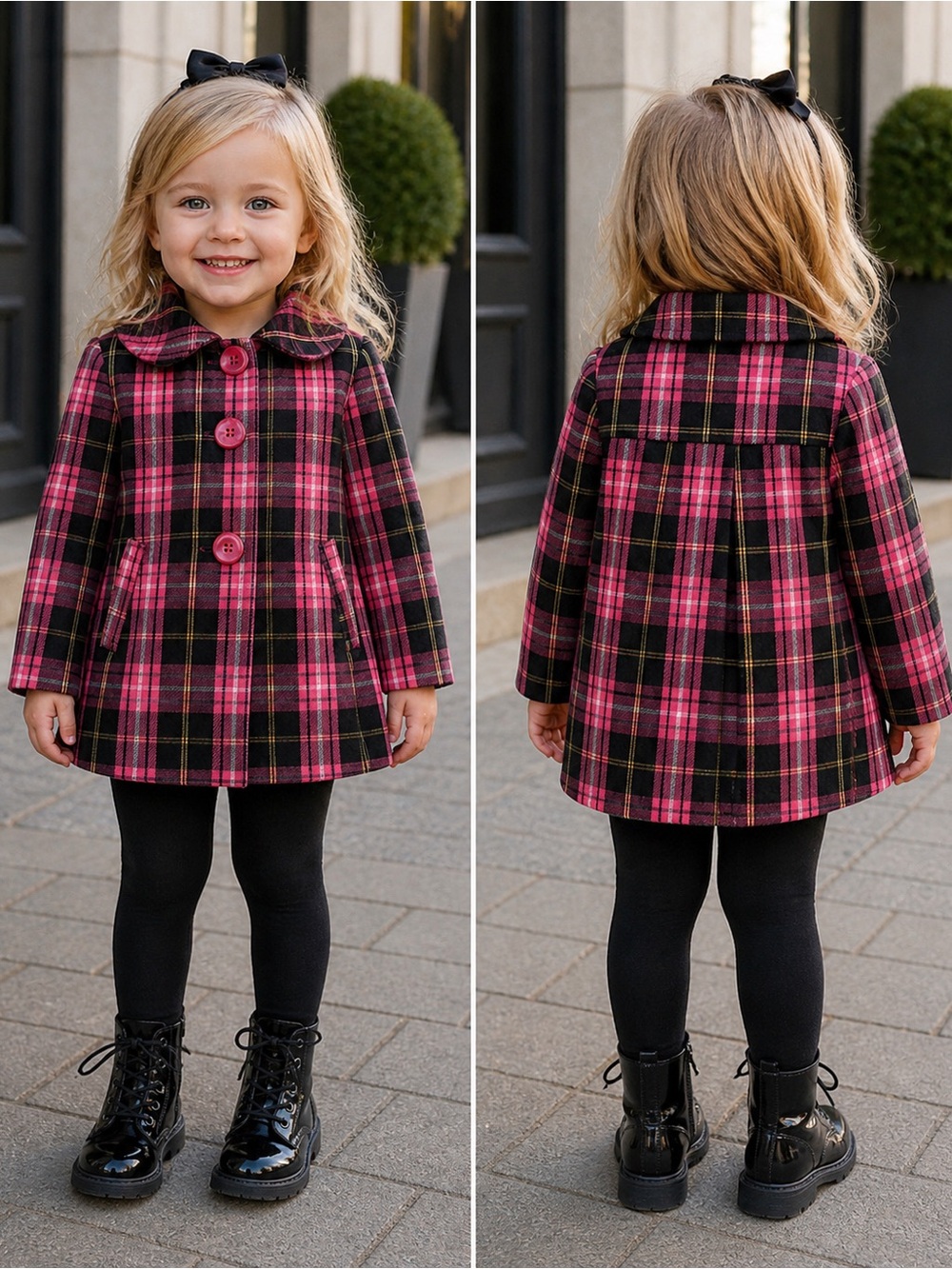 Girls Pink Plaid Coat – Size 12–24 Months
